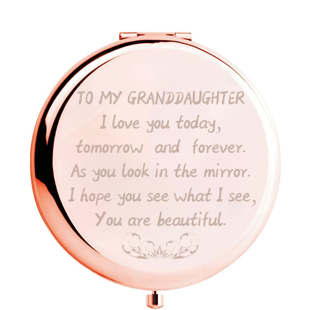 1pc Engraved With Magnifying Compact Mirror Gift For GrandDaughter, Christmas, Anniversary, Birthday, Thanksgiving, Holiday, Seasonal Gifts Valentine,Carnival,Mardi Gras,Kölner Karneval,Easter,Wedding