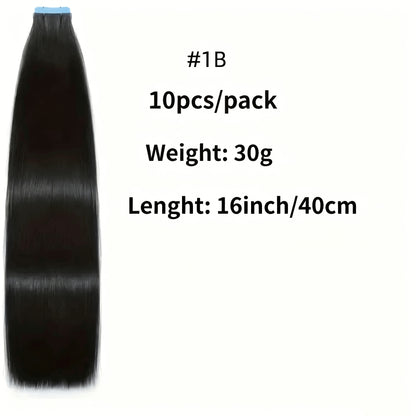 Tape In Hair Extensions Human Hair Straight Natural Black 1B Seamless Skin Weft 10pcs 30g Per Pack 16-24 Inch Women Invisible Blend Volume Length