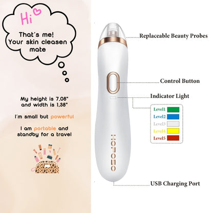 Blackhead Remover Vacuum Pore Cleaner 5 Suction Levels - 4 Probe Heads 600mAh USB Rechargeable Portable Facial Pore Vacuum for Men & Women