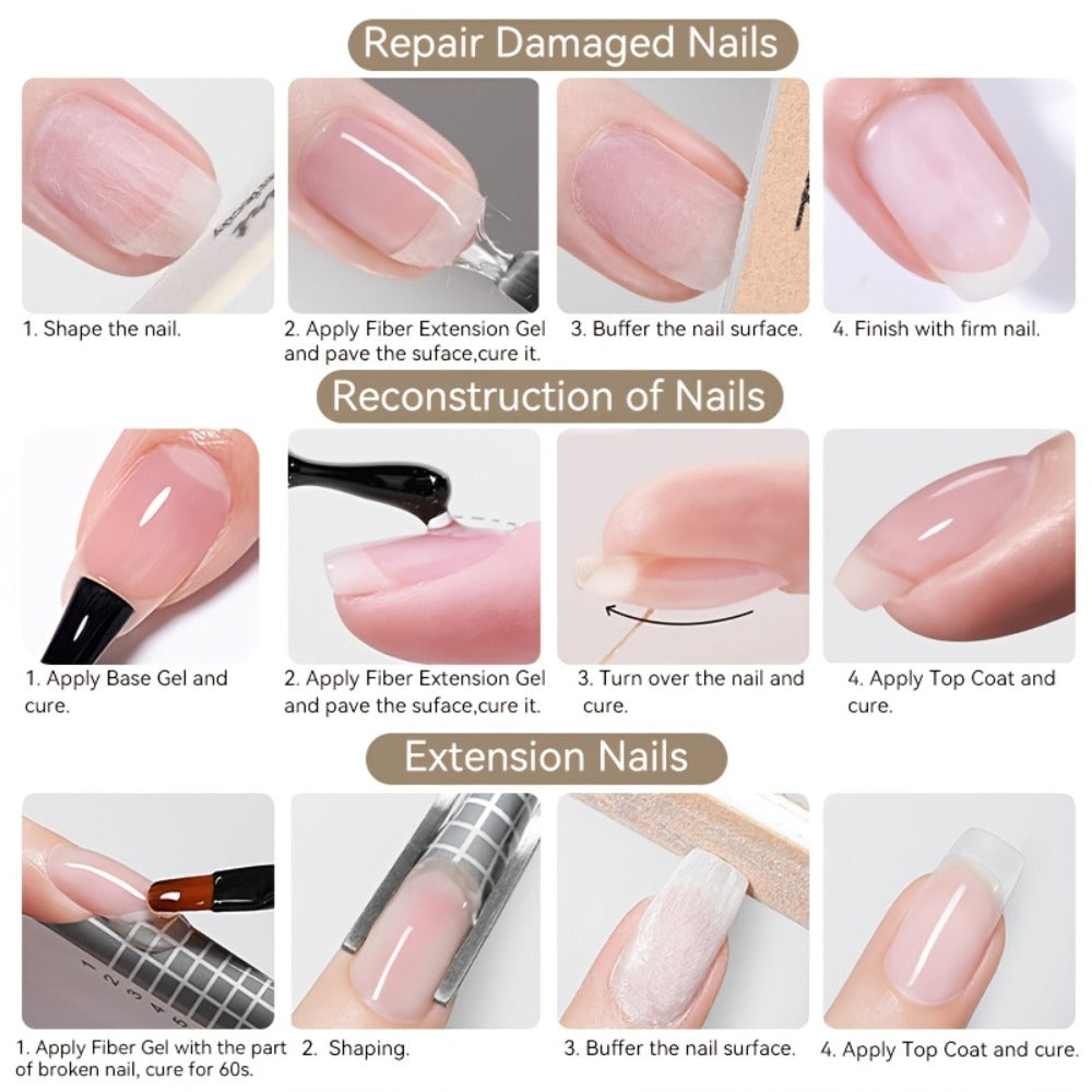 LILYCUTE 0.24oz 3pcs Fiber Glass Construction Gel Nail Polish for Nail Extension Broken Nail Repaired Fiberglass Clear Gel Varnishes