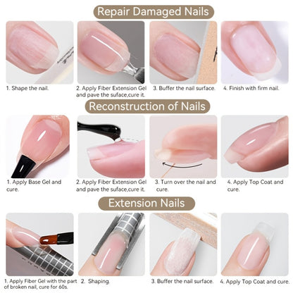 Fiberglass Construction Gel Nail Polish 3pcs - Clear Fiber Glass Gel for Nail Extension & Broken Nail Repair, UV LED Soak-Off Builder Gel Varnish