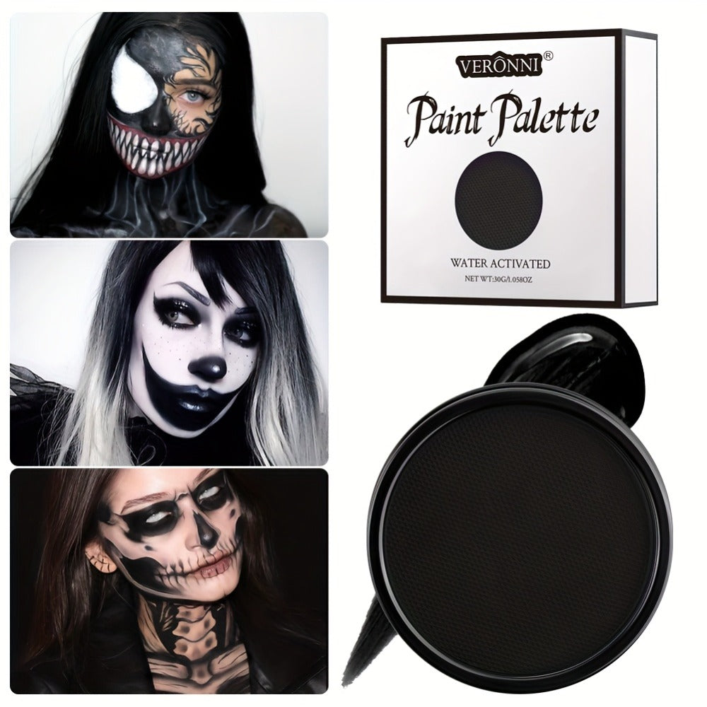 Water Based Face Paint Kit, Black & White Water Activated Face Body Painting Makeup Palette Cosplay Halloween Paint Palette with 10 Brushes