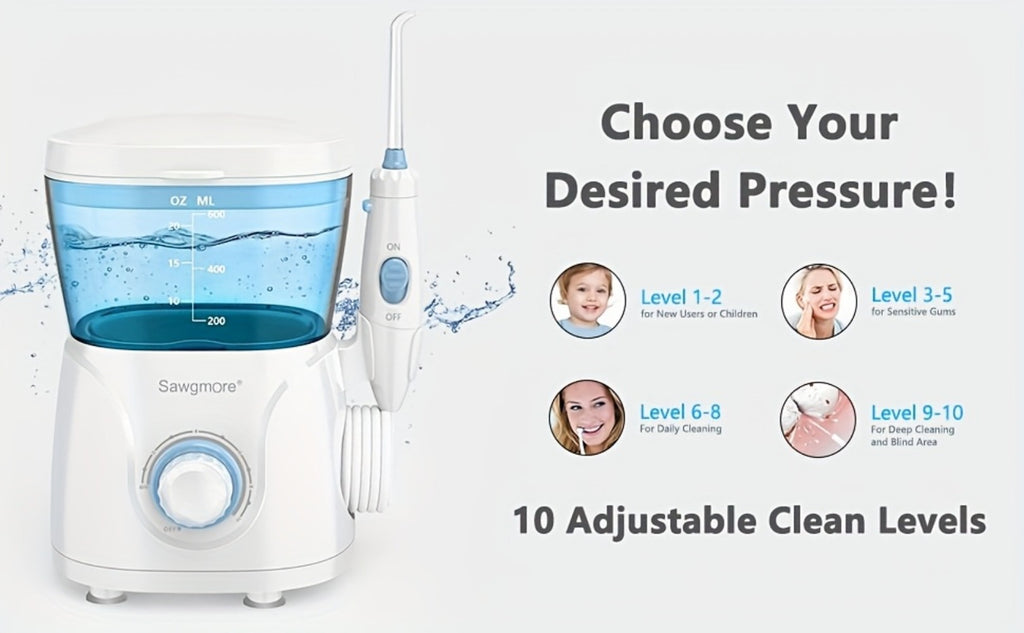 FC166 Water Flosser for Teeth/Braces, 20.29oz Large Capacity, 10 Adjustable Pressure Levels, 8 Family Nozzles, Professional Oral Irrigator for Teeth Cleaning, Electric Household Desktop Water Flosser and Electric Toothbrush, Birthday Gift