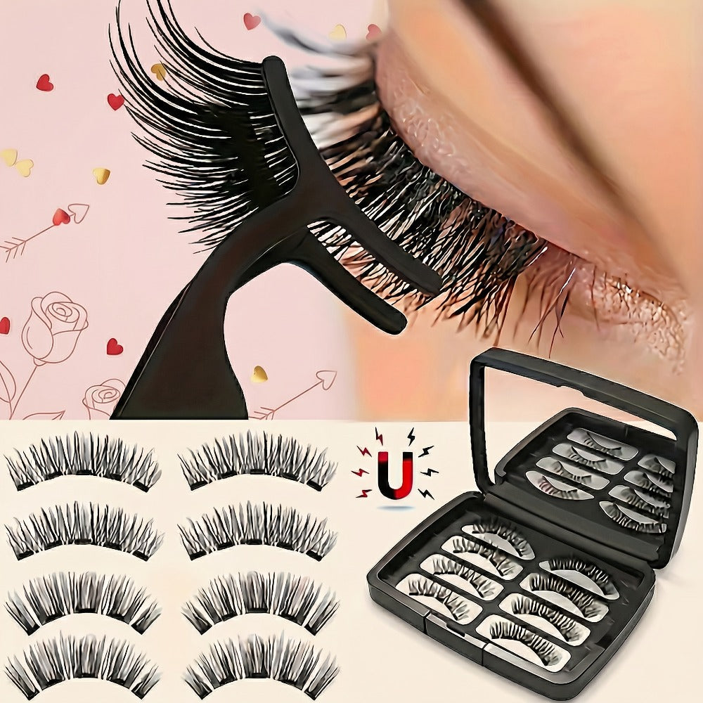 8pcs Magnetic False Eyelashes Set, Natural Makeup Effect, No Glue Needed, Reusable Double Magnetic Lashes with Applicator, Suitable for Parties, Travel, Daily Use, Includes Tweezers, Gift for Mom