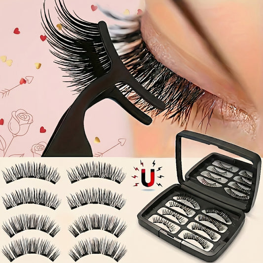 8pcs Magnetic False Eyelashes Set, Natural Makeup Effect, No Glue Needed, Reusable Double Magnetic Lashes with Applicator, Suitable for Parties, Travel, Daily Use, Includes Tweezers, Gift for Mom