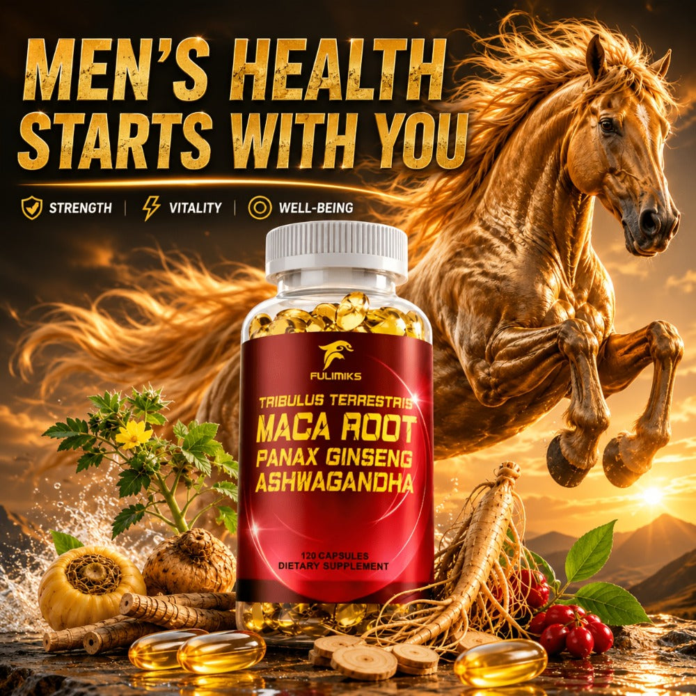 Men'S Supplements Capsules, with Tribulus Terrestris, Maca Root, Panax Ginseng, Ashwagandha, Support Vitality, Immune, for Daily Wellness, Packaging May Vary