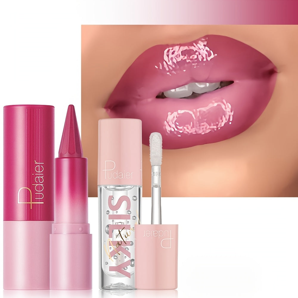 Silky Smooth Lipstick & Nourishing Lip Oil Set - Create Versatile Stunning Looks with Long-Lasting Hydration - Ideal for Effortless Glam! Christmas gifts, Christmas presents for Mom/Partner
