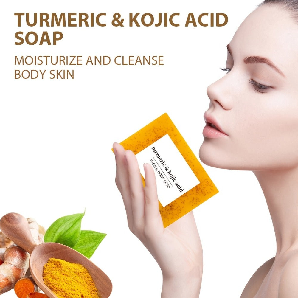 12*100G Turmeric Kojic Acid Soaps with 4 Bubble Nets - Ginger, Lemon & Kojic Acid for Skin, Handmade & Moisturizing, Gentle & Non-Irritating, Ideal Gift, Travel-Ready, Unisex