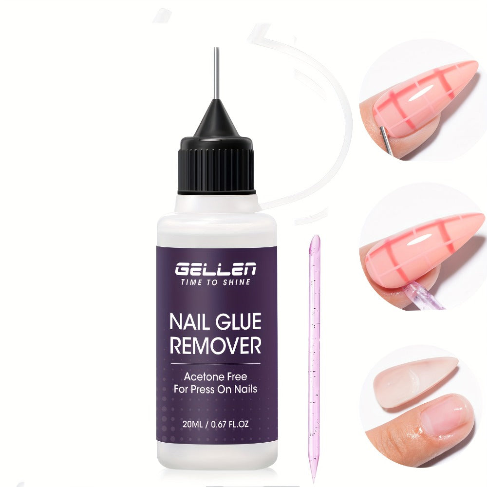Gellen 0.68oz Pinpoint Nail Glue Remover for Press On, Multi-Functional Remover for Nails Tips, Gentle Glue Remover for Gel X Nails, Non-Acetone Nail Polish Remover