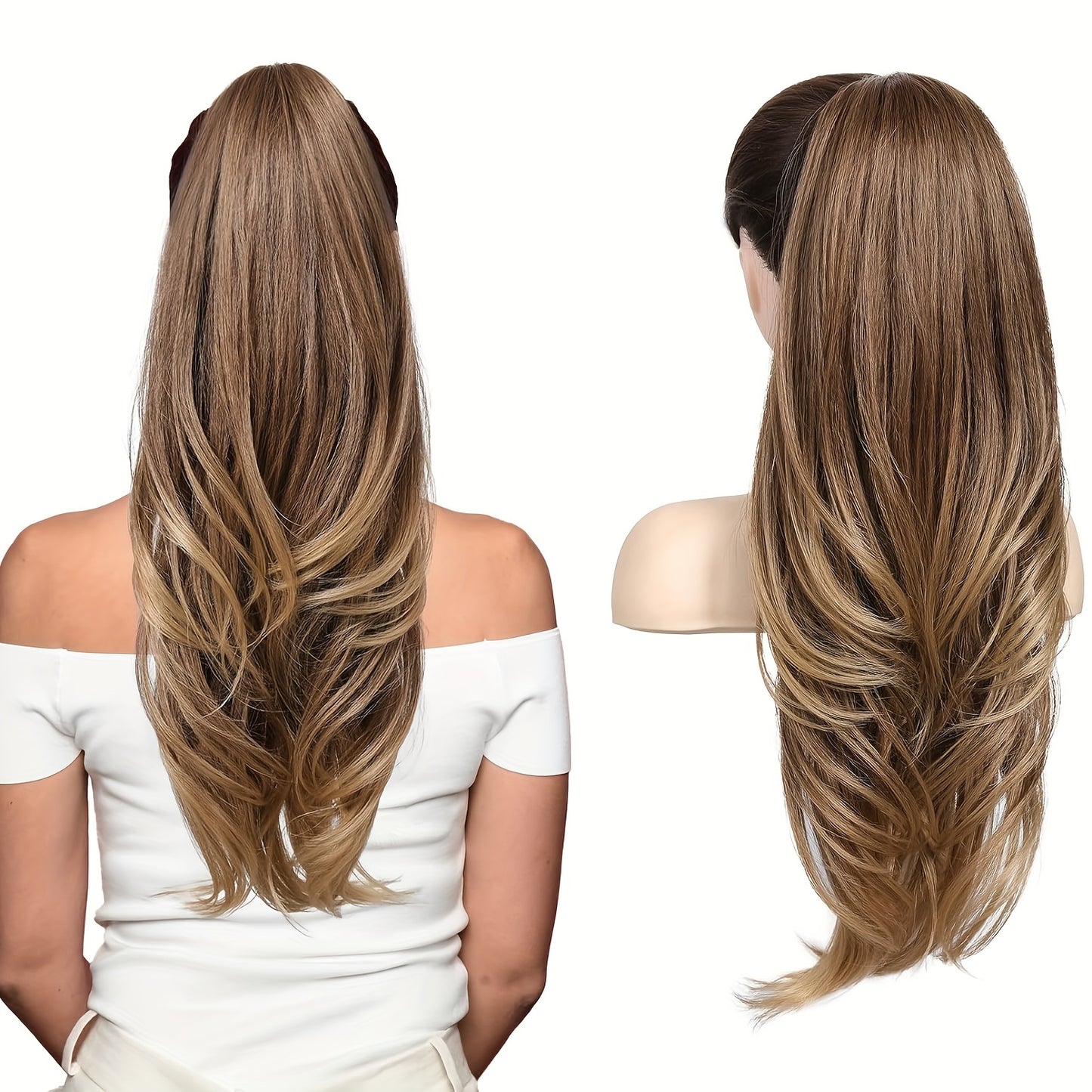 Drawstring Ponytail Extension for Women Synthetic Clip In Wrap Around Pony Tail Long Wavy Layered 26 Inch Blonde Brown Ash Brown Highlighted Multi Color No Glue No Heat