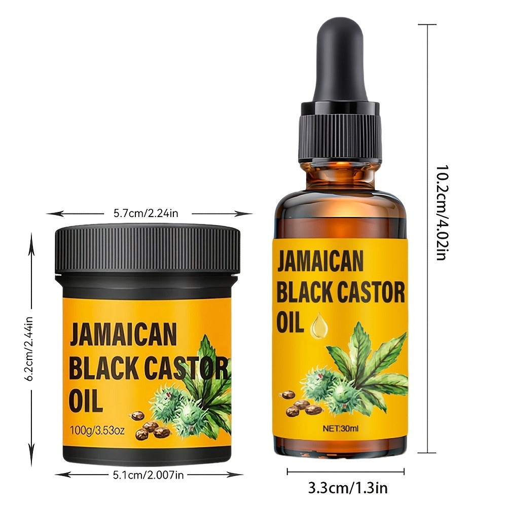 Jamaican Black Castor Oil Hair Care Set 2PCS - Pure Cold-Pressed Castor Oil & Hair Cream, Scalp Moisturizer, Strengthens & Nourishes All Hair Types for Healthier Growth