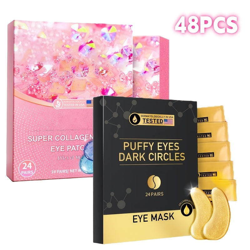 24 Pairs Of Golden Eye Masks, Collagen Skin Care Products, Glycerin And Moisturizing Ingredients, Protect The Skin's Moisture Barrier And Look Refreshed, Eye Patches, Suitable for Wedding Party Gifts, Valentine's Day Gifts, Must-have