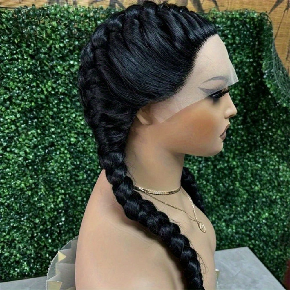 Braided Lace Front Wig 13x4 for Women — 26 Inch 250% Density Synthetic Braid Wig with Baby Hair, Rainbow Colors Blue Pink Yellow 613 Black, Heat Resistant for Party Cosplay