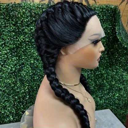 Braided Lace Front Wig 13x4 for Women — 26 Inch 250% Density Synthetic Braid Wig with Baby Hair, Rainbow Colors Blue Pink Yellow 613 Black, Heat Resistant for Party Cosplay