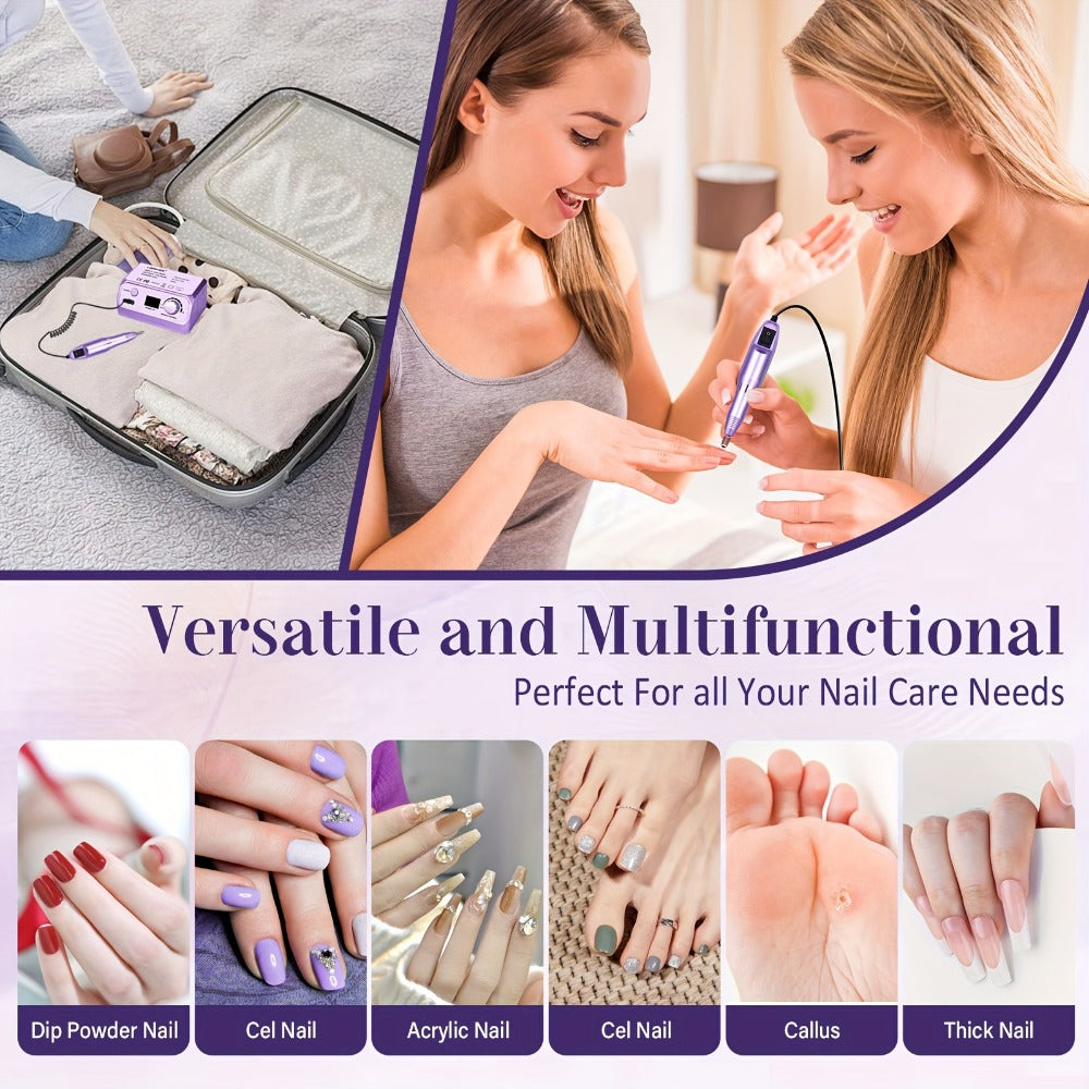Electric Nail File with a 35000RPM Drill, Complete with 100 Sanding Bands And Various Bits, Suitable for Acrylic And Gel Nail Manicures And Pedicures