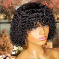 TIMOPOL Brazilian Human Hair Short Wavy Elf Wig - 10-inch Lace-Free Fully Machine-Made Rose Mesh Cap, 150% Density Unisex Wig, Suitable for All Ethnicities, Short Hair Wig