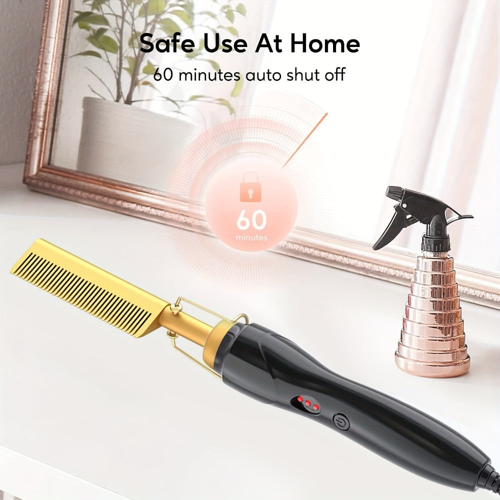 Hot Comb Hair Straightener, 2in 1 Ceramic Comb Safe Portable Curling Iron Heated Brush, Fake Electricity Heated Comb, Beard, Portable Anti-burn Curling Ceramic Straightening Pressing Comb, Suitable for Home and Travel, Holiday Gift