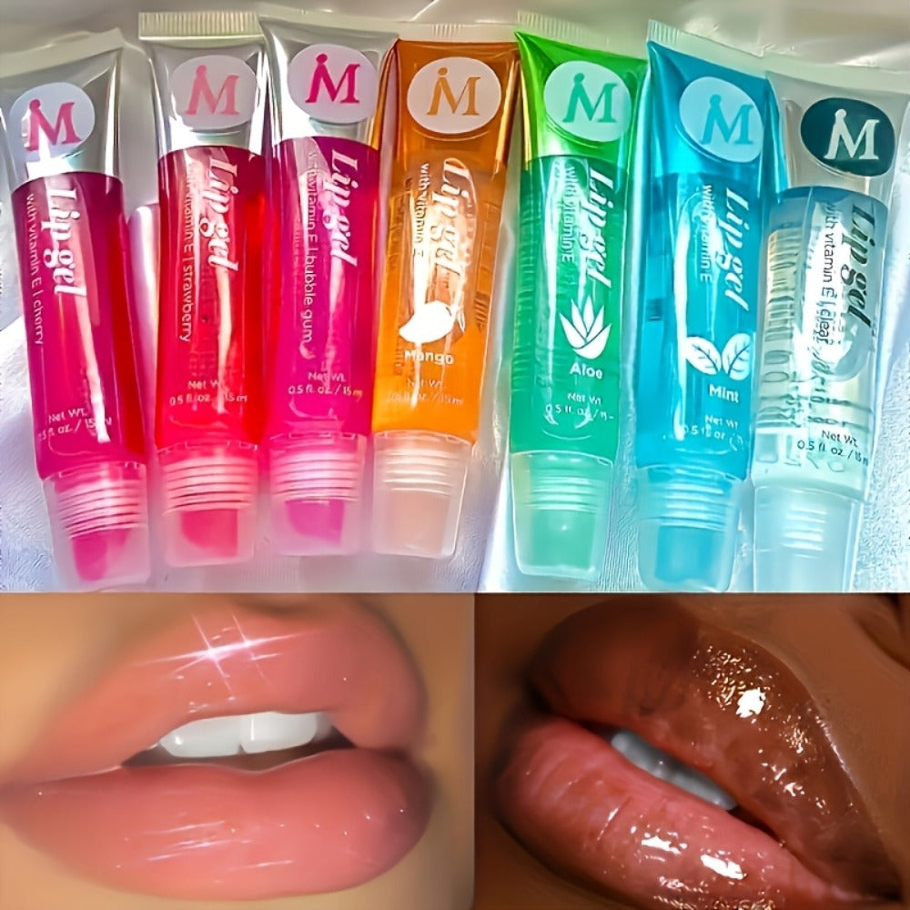 Moisturizing Lip Gloss Set 12pcs Clear Lip Plumping Oil with Plant Squalene VE Rosehip Argan Mint Aloe Coconut Flavors Hydrating Transparent Lip Gloss Gift Set