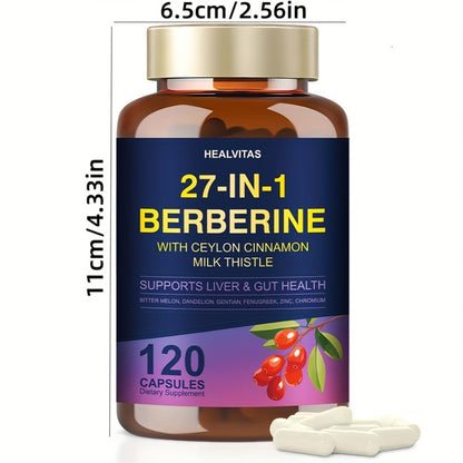 Berberine Supplement Capsules with Ceylon Cinnamon Milk Thistle Green Tea & Aloe Vera | Natural Herbal Formula for Liver Gut & Immune Health | Blood Sugar Support | 120 Capsules