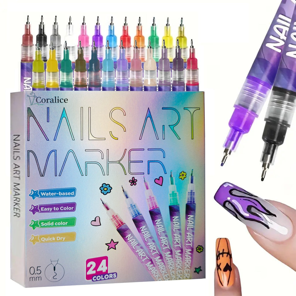 1Set 24-Color Nail Art Pens, Nail Art Pen, 3D Doodle Nail Art Pen, Nail Art Pen Set, Quick Drying, Suitable for Home And Salon, Details And Design