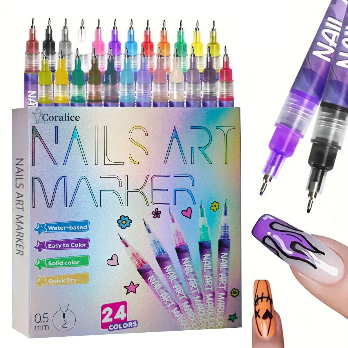 1Set 24-Color Nail Art Pens, Nail Art Pen, 3D Doodle Nail Art Pen, Nail Art Pen Set, Quick Drying, Suitable for Home And Salon, Details And Design