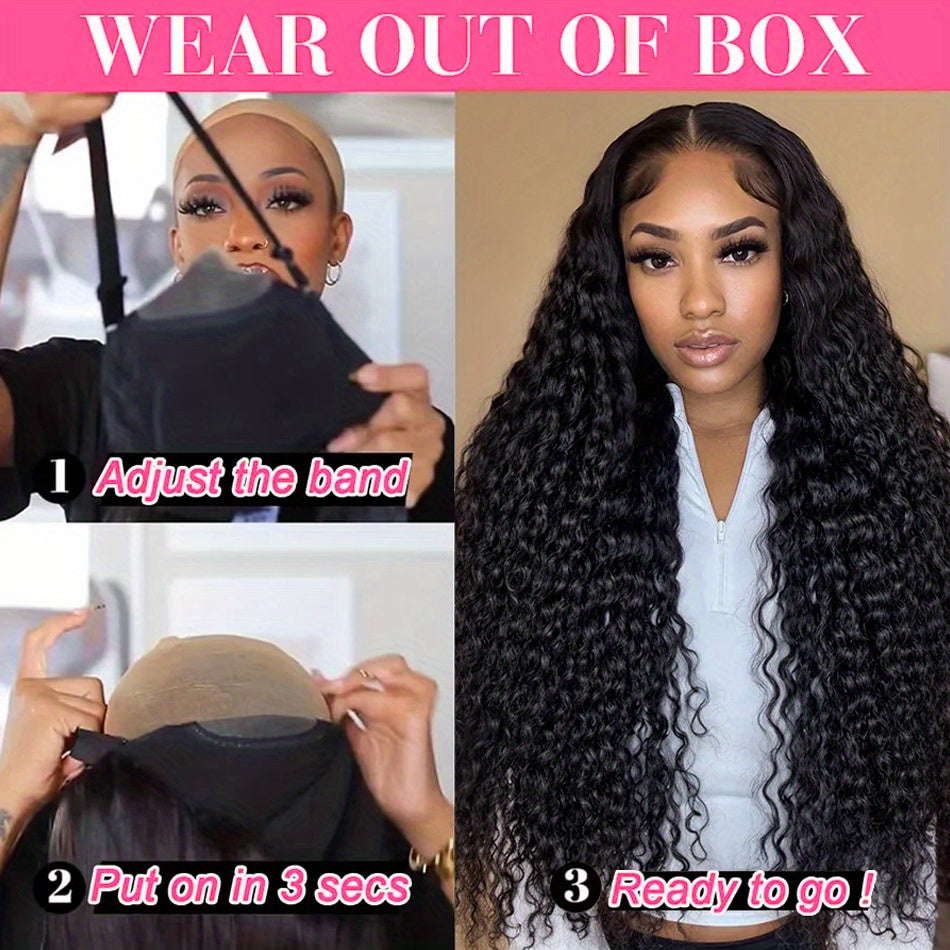 Wear And Use These Glueless Human Hair Wigs That Are Pre-Plucked And Pre-Cut, Featuring a 13X4 HD Deep Wave Lace Closure with 250 Density, Designed for Easy Wear Without Glue, Perfect for Beginners in a Natural Shade