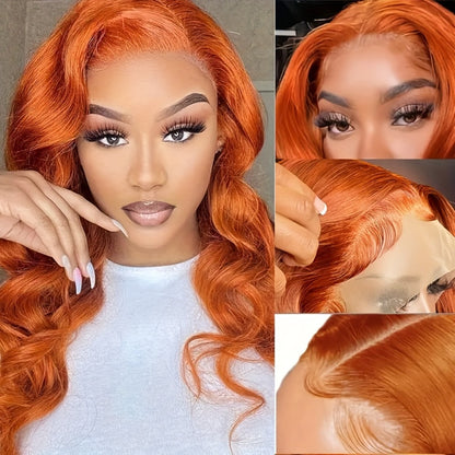 4x4 Lace Front Wig Ginger Orange Body Wave Bob Human Hair 150% Density Pre-Plucked Baby Hair Natural Hairline Colored Wig for Women Versatile Styling 14 & 20 Inch