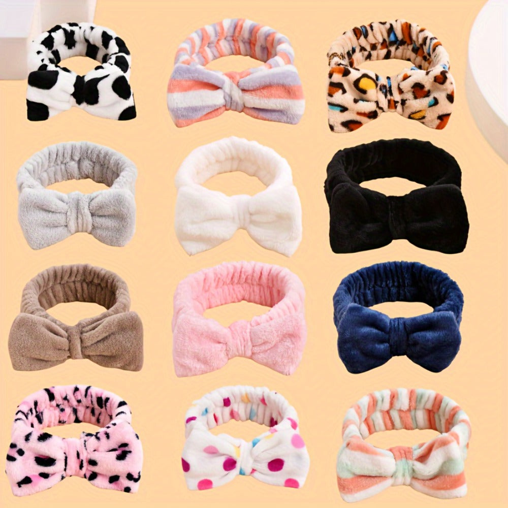 Headbands for Women 6 Pack Bow Design Soft Fabric Elastic Hair Bands for Makeup Spa Shower Skincare Routine Patterned Polyester Hair Headband for All Hair Types Beauty Accessory Gift Set