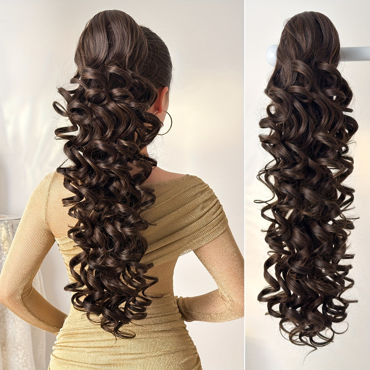 Ponytail Extension Curly 28 Inch Long — Heat Resistant Synthetic Clip In Wrap Around Hairpiece, Voluminous Bouncy Curls for Women Everyday Wear Parties Festivals