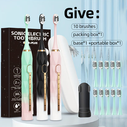 Sonic Electric Toothbrush IPX8 Waterproof with 8 Replacement Brush Heads, USB Rechargeable 500mAh, Metal Shaft, Travel Case & Toothbrush Holder, for Adults Men & Women, 5 Color Options