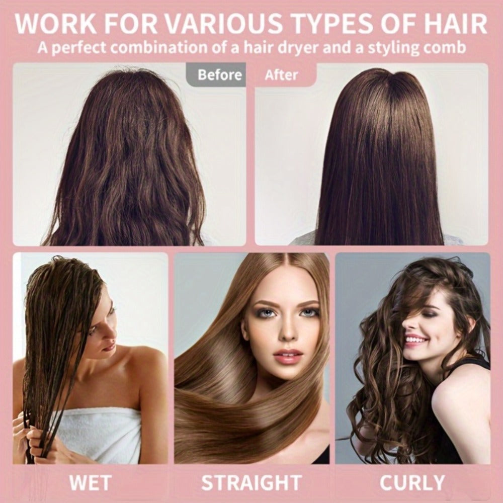 2-in-1 Rotating Hot Air Styling Brush, A Multi-functional Hot Air Comb That Can Create Curls Or Straighten Hair. Achieve Salon-quality Results At Home In One Step-effortlessly Craft Vibrant, Trendy Curls And Y Smooth Hair.