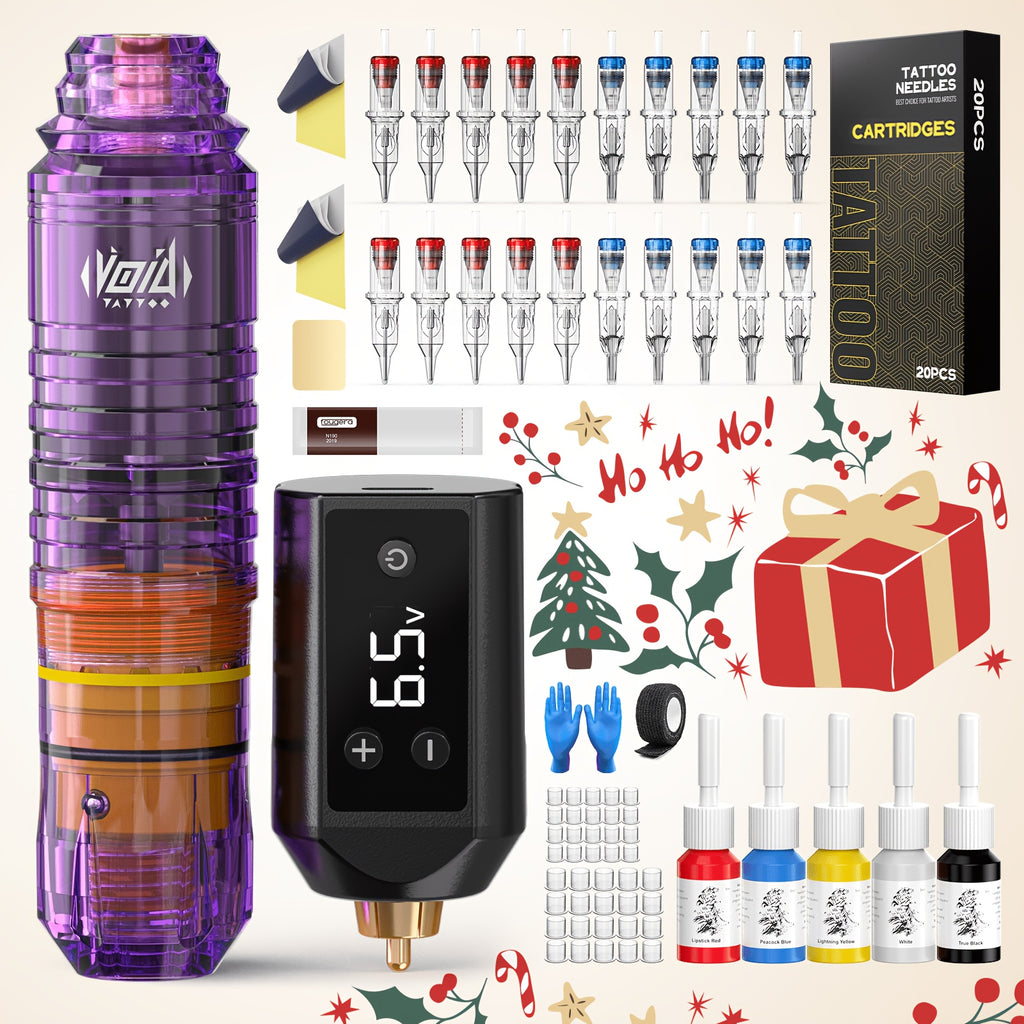 VOID Tattoo Machine Kit Tattoo Pen Kit Complete Set With 20 Tattoo Cartridge Needles 5 Tattoo Ink And Tattoo Gun Power Supply For Beginners And Tattoo Artists, Perfect Gift