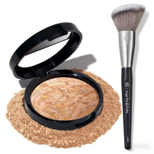 2pcs Set of Geller's New Baking Balanced Gloss High Gloss Powder+sun Drying Brush, a Portable Travel Essential, Suitable for Girls' Makeup, Baking Formula, Long-lasting Color Return.