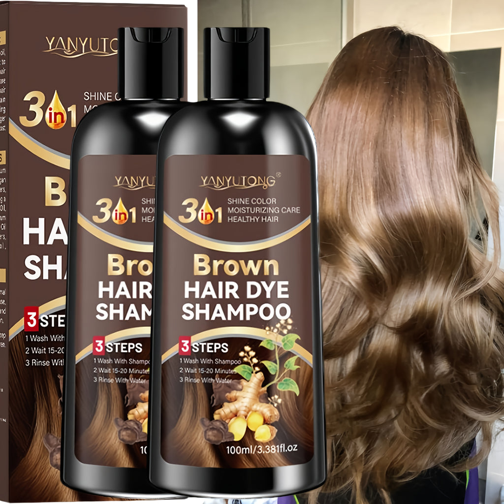 Set of Two, 3.38oz Brown Hair Dye Shampoo Enriched with Plant Extracts, Featuring Polygonum Multiflorum And Ginger Extracts, Provides Deep Moisture, Tames Frizz, Quickly Conceals Gray Hair, Gentle on Hair, Offers Long-Lasting Color