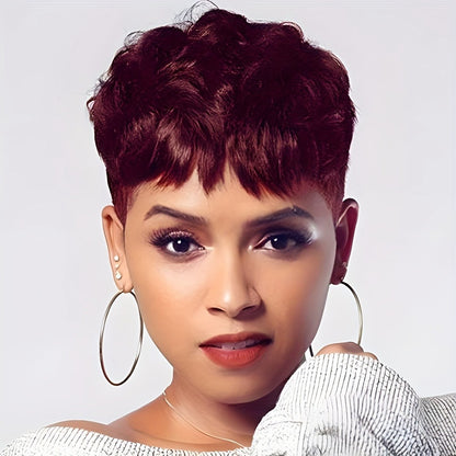 Short Pixie Cut Wig Synthetic Body Wave Heat Resistant for Women Rose Net Cap 4 Inch Multi Color Black Brown Red Blue Purple Green