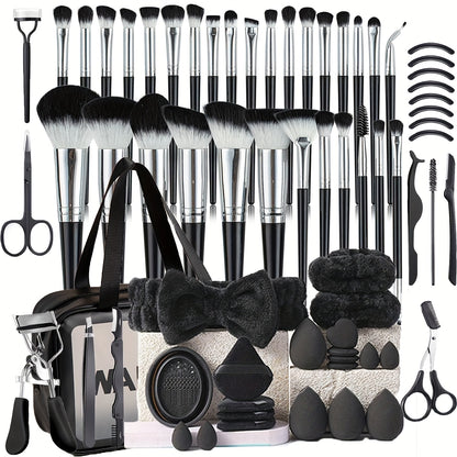 68PCS Makeup Tool Set 30 Black Brushes & 17 Eyelash Tools - Wash Bowl Brush Cleaner with Makeup Bag - Portable Travel Salon Kit for All Makeup Needs Women Daily Professional Use