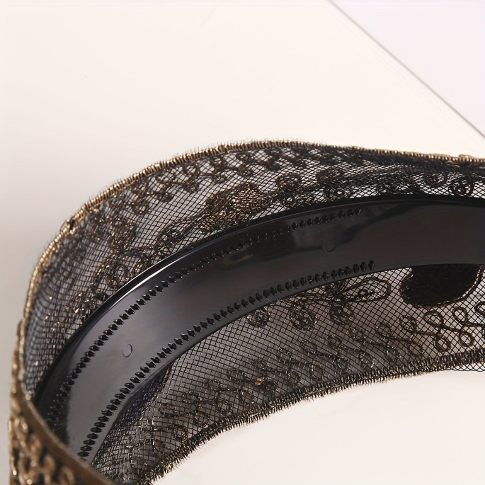 2pcs Elegant Lace Embroidered Sequin Flower Headbands - Wide, Non-Slip Hair Hoops for Women | Perfect for Spring & Summer | Chic Retro Style | Ideal Gift