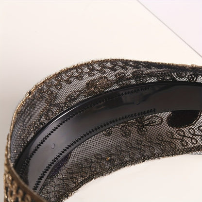 Wide Headbands for Women 2pcs Lace Embroidered Sequin Flower Hair Hoops Non-Slip Boho Retro Chic Hair Accessories for Spring Summer Daily Wear Wedding Party Gift Set