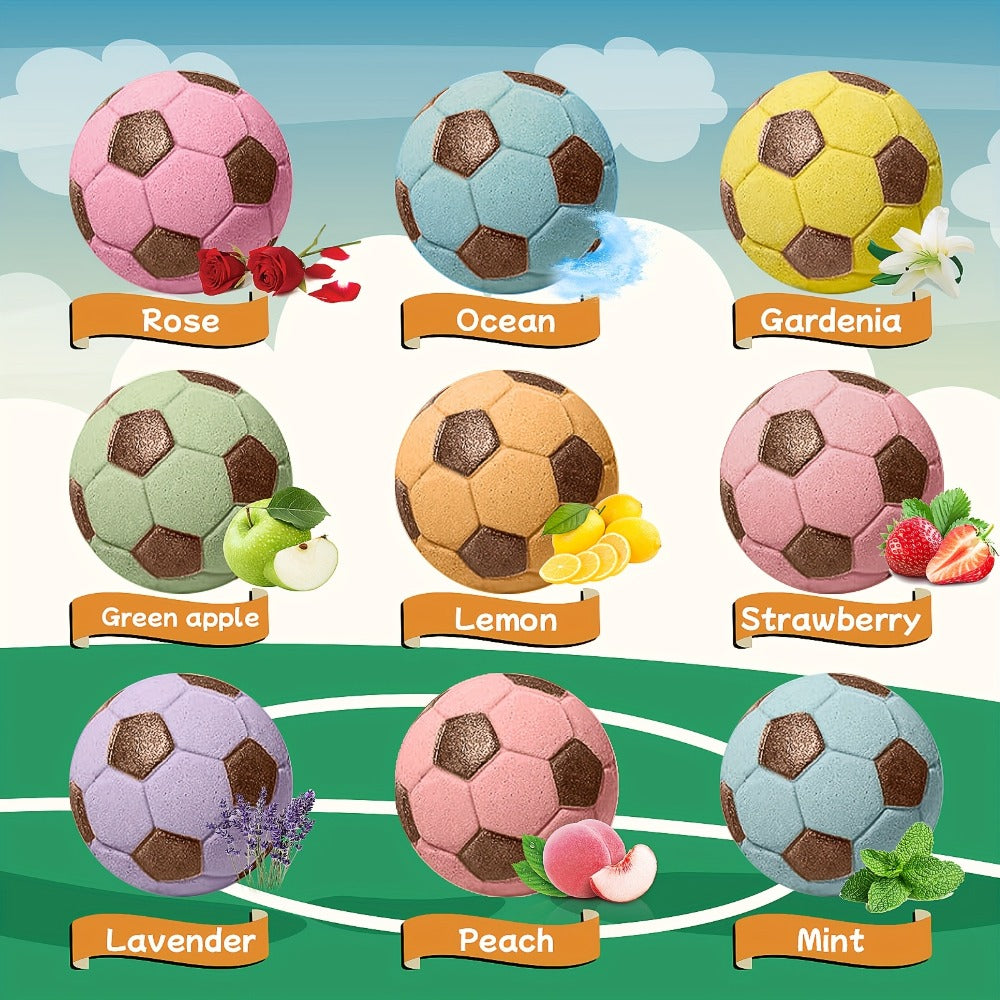 Bath Bombs Gift Set 9pcs Soccer Ball Shaped Fizzy Bath Balls with Surprise Toys Inside Lavender Scent Handmade Effervescent Spa Bombs Birthday Holiday Party Gift for Kids Boys Girls