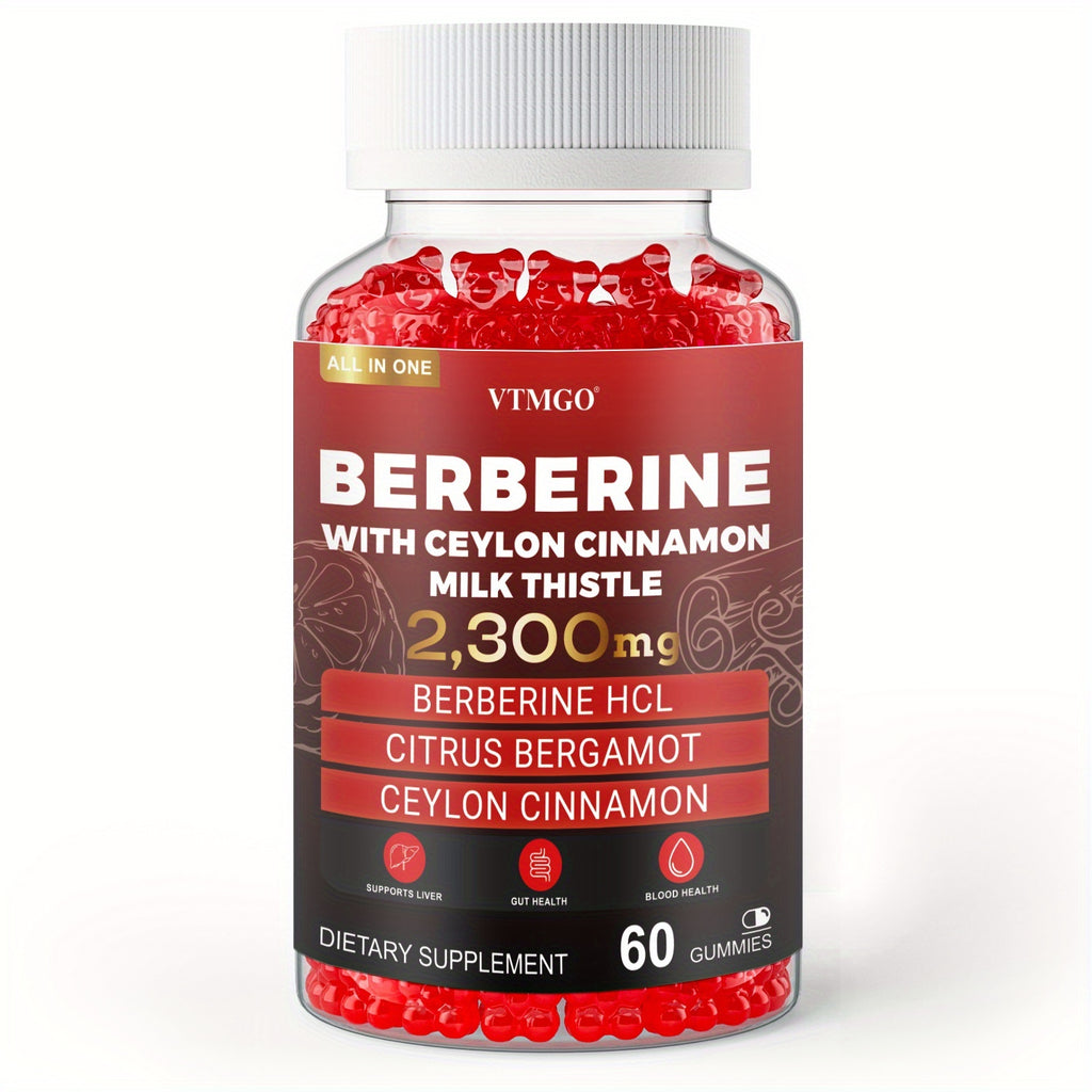 2300Mg Premium Berberine HCL Supplement - with Pure True Ceylon Cinnamon, Milk Thistle, Turmeric for Natural Health And Wellness. Nature'S Gift of Health And Happiness, Berry Flavor, Suitable for Both Men And Women. 60 GUMMIES