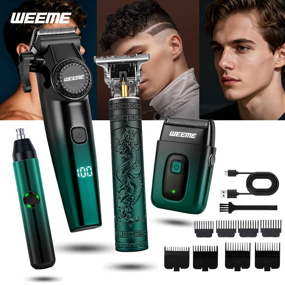 [Ideal Gift] 1/2/4Pcs Advanced Gradient Green Design Electric Grooming Kit: A Hair Clipper, Electric Shaver, Beard Trimmer, And Ear And Nose Hair Trimmer, Ideal Gift For Your Husband, Boyfriend, Father Day Gift. Just This One Set Is Enough To Get Handsome