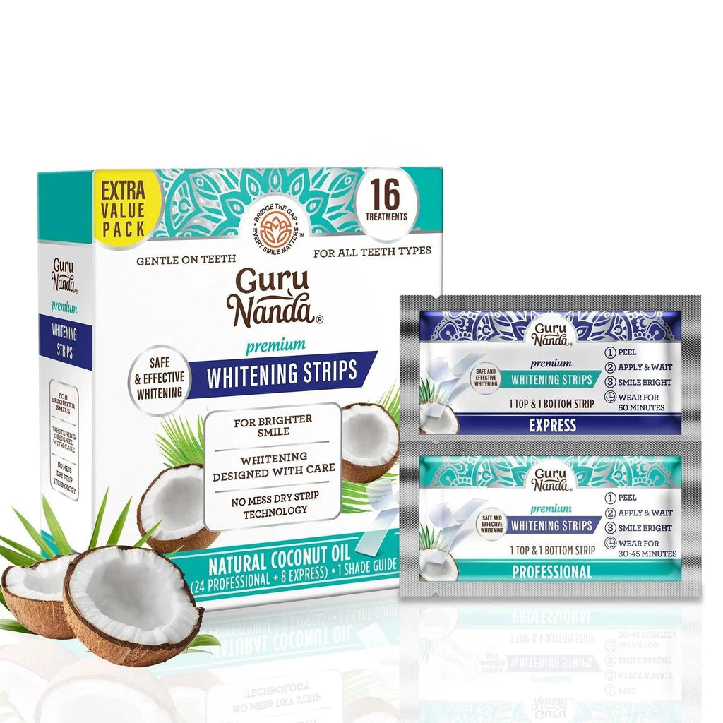 GuruNanda Teeth Whitening Strips - 16-Day Treatment with Non-Slip, Dry Strip Technology - Whitening Designed with Care for a Brighter Smile