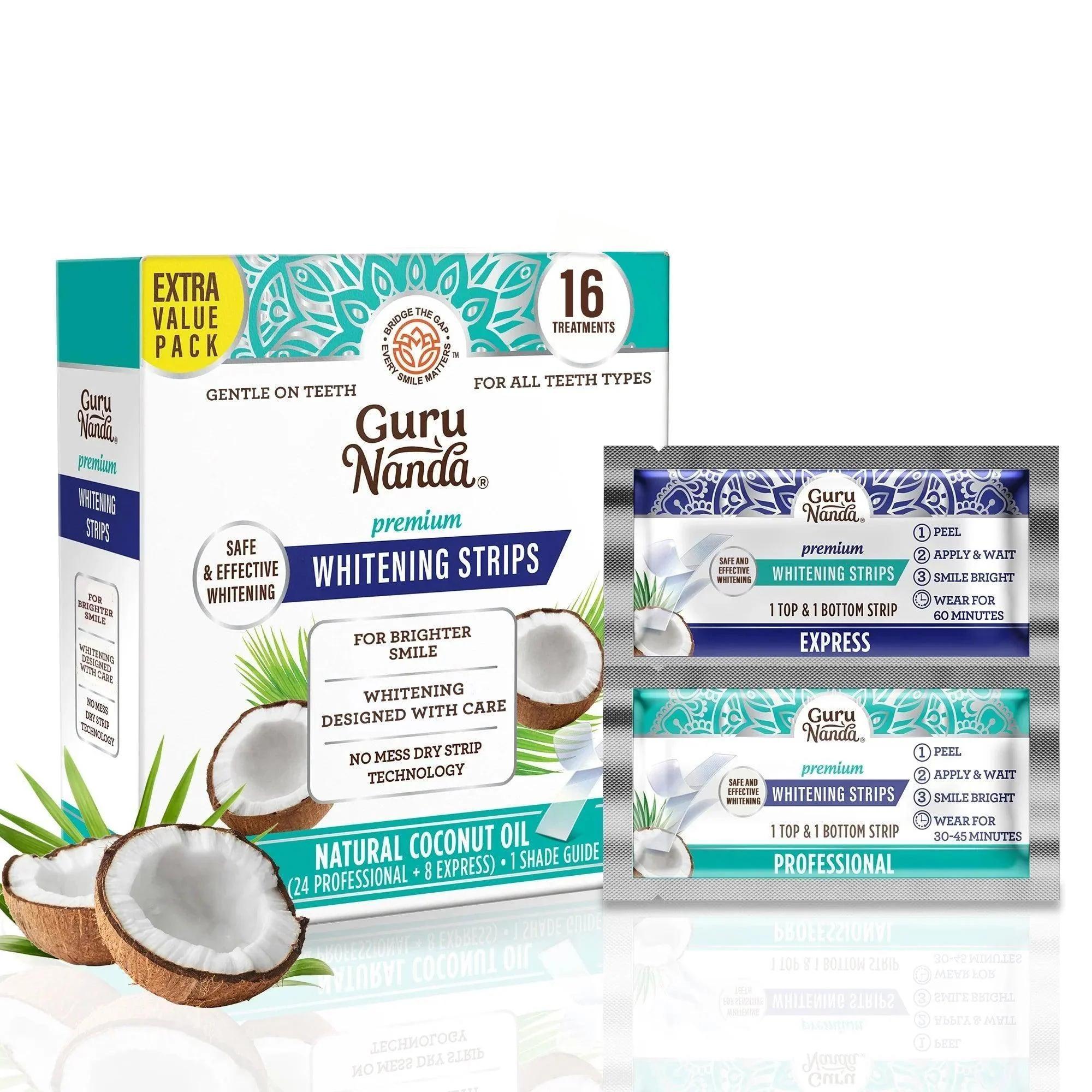 GuruNanda Teeth Whitening Strips - 16-Day Treatment with Non-Slip, Dry Strip Technology - Whitening Designed with Care for a Brighter Smile