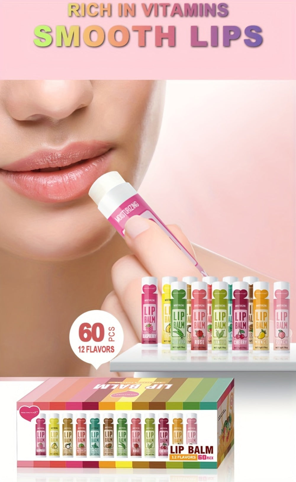[Luxury Lip Balm Set] 60pcs Luxury Lip Balm Gift Set - Deep Hydration & Moisture for Soft, Glossy Lips - Perfect Valentine's Day or Thanksgiving Present for Women
