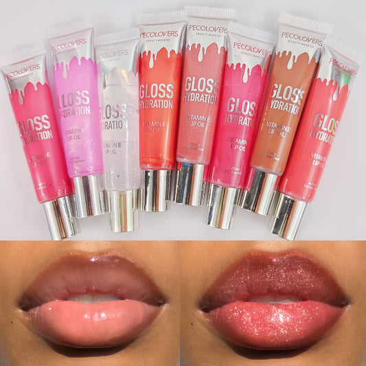 [8 Shiny Lip Glosses] Set of 8 Shiny Moisturizing Lip Glosses with Pearlescent Glitter for Long-Lasting Lip Oil Makeup