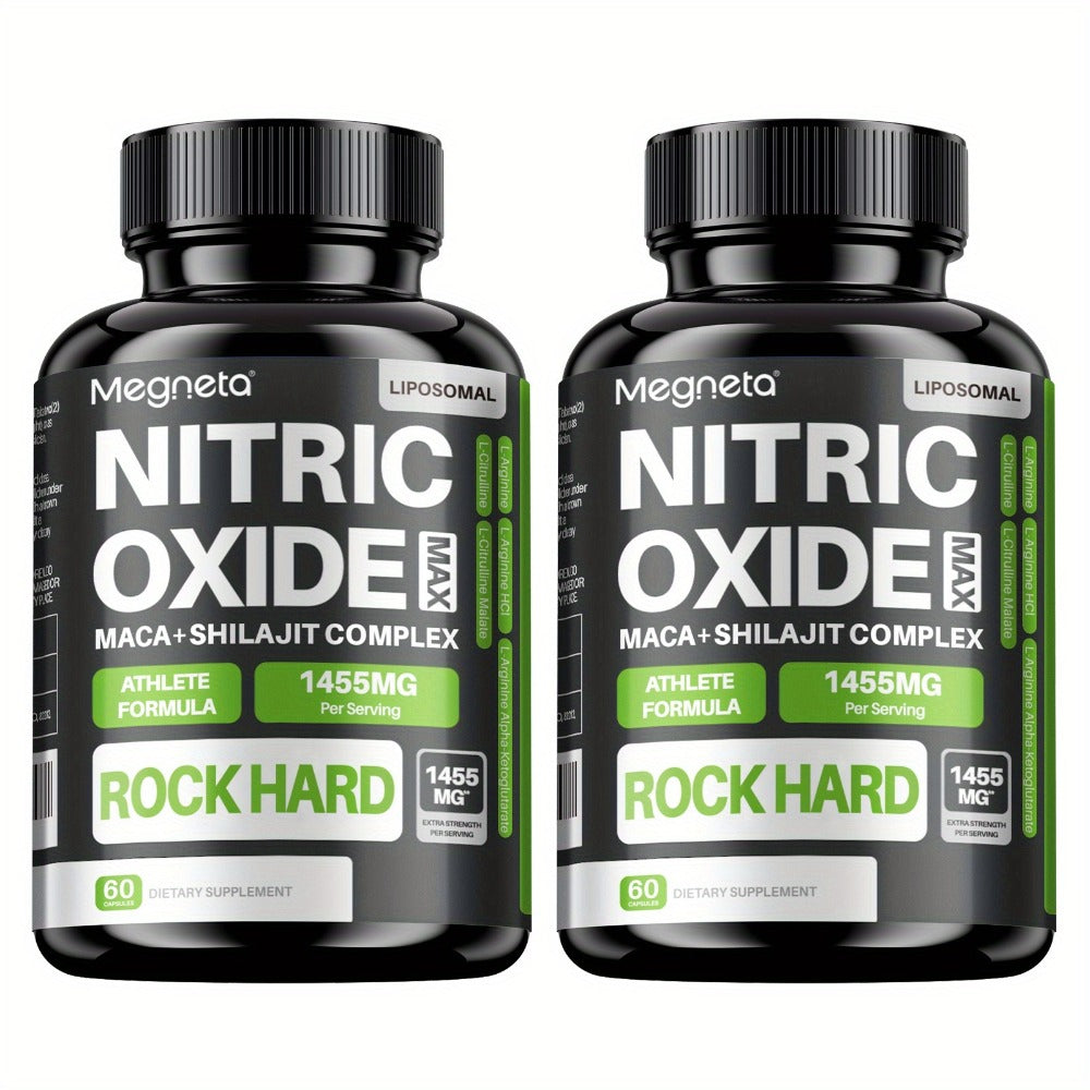 Megneta Nitric Oxide, Men's Vitality Supplement for Energy and Focus, Healthy Blood Flow, Cardiovascular Health, with L Arginine & L Citrulline - 60 capsules