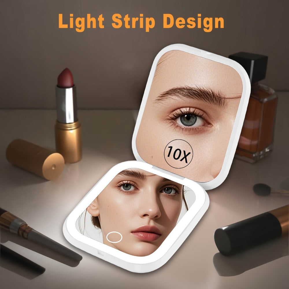 10X/1X Magnification LED Compact Travel Makeup Mirror With Light, Rechargeable Pocket Mirror In 3 Colors Mode, Adjustable Brightness, Purse Mirror, 2-Sided, Portable, Folding, Handheld, Small Mirror, Gifts For Women, Gifts For Mom