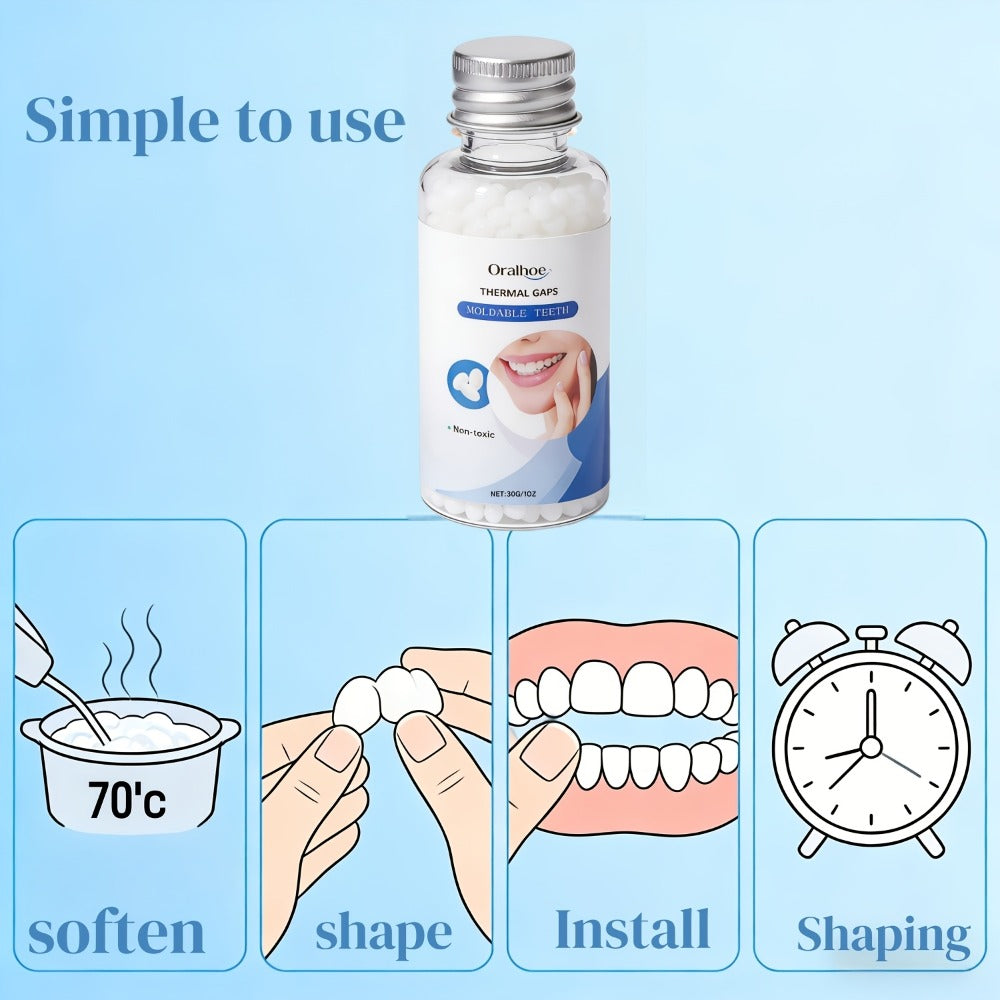 Temporary False Tooth Kit DIY Cosmetic Dental Repair Realistic Moldable Thermoplastic for Missing Broken Teeth Secure Fit Eating Daily Wear Men Women Elderly 30g