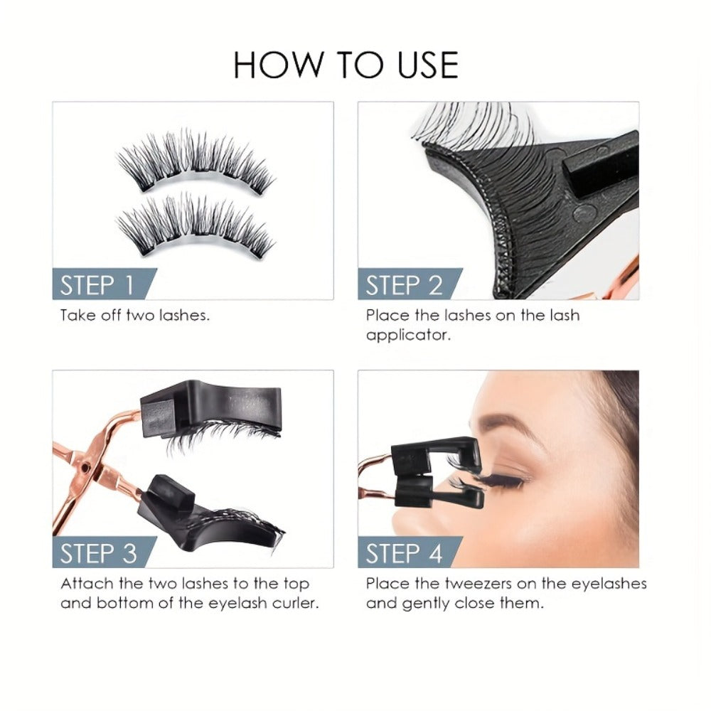 8pcs Natural Glue-3D False Eyelashes(One Box)- Reusable Double Magnetic False Eyelashes Set with Clips, Reusable, Waterproof, Glue, Easy to Wear, Women