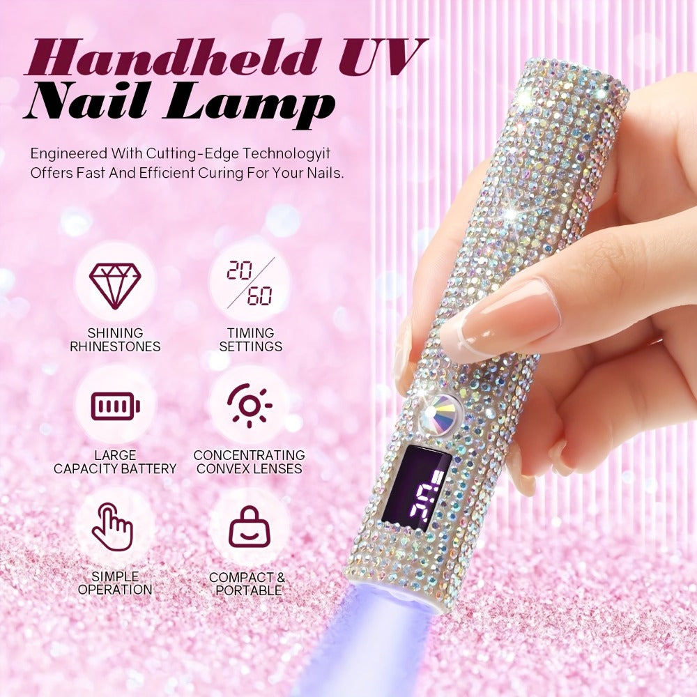 Portable Rhinestone Mini/LED Nail Lamp - USB Rechargeable Single Finger Gel Curing Light with Digital Display, 40-Min Runtime, Compact Travel-Friendly Design for Quick-Dry Nail Art, White, Nail Light, Durable Plastic, DIY Manicure